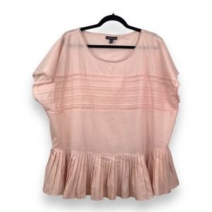Lane Bryant 18/20 semi-sheer cotton pink peach blouse pleated ruffles peach
